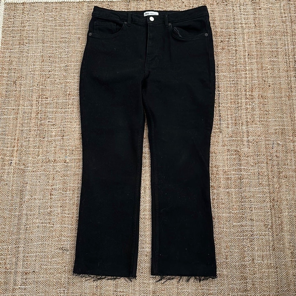 Zara Black Denim Raw Hem Straight Leg Jeans Size 12